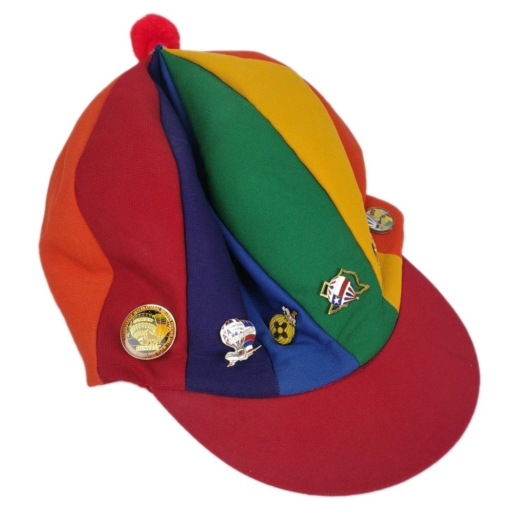 Vintage Balloon Fiesta Zebra Launch Rainbow Director Hat With 7 vintage Pins NM